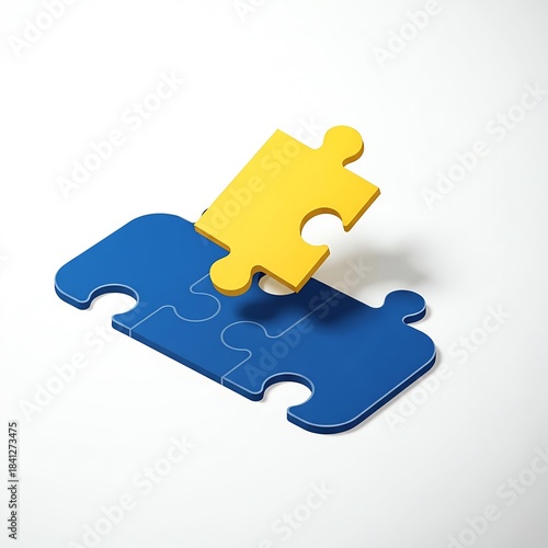 Puzzles Connecting Blue and Yellow Pieces Fitting Together