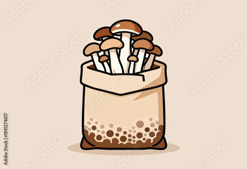 A bag filled with small, brown-capped mushrooms