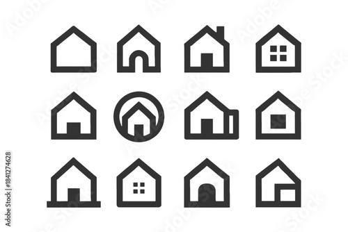 Set of minimalist home icons in black and white design.
