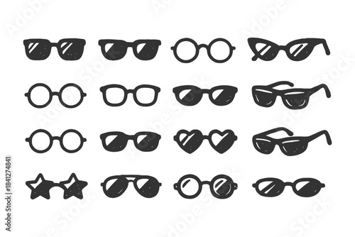 Trendy sunglasses collection: various styles and shapes illustration.