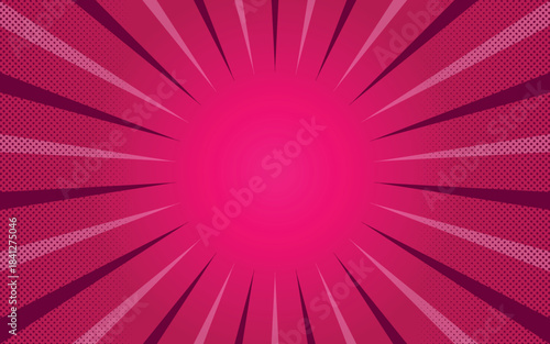 pink Comics rays background with halftones. Vector summer backdrop illustrations stock illustration, blue sunburst background, pink sunburst background