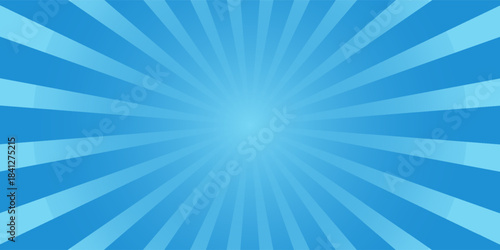 Simple Gradient Groovy Rays Of Comic Style Blue Swirl Sunburst Effect In Blank Horizontal Plain Background