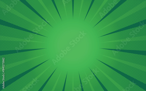 Comics rays background with halftones. Vector summer backdrop illustrations stock illustration, green rays background