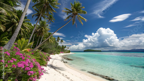Fototapeta Naklejka Na Ścianę i Meble -  tropical beach with coconut palm trees