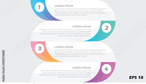 4 Steps Modern Wave Infographic Vector Template, Horizontal Abstract Design for Sequential Business Process Flow and Data Presentation Layout.