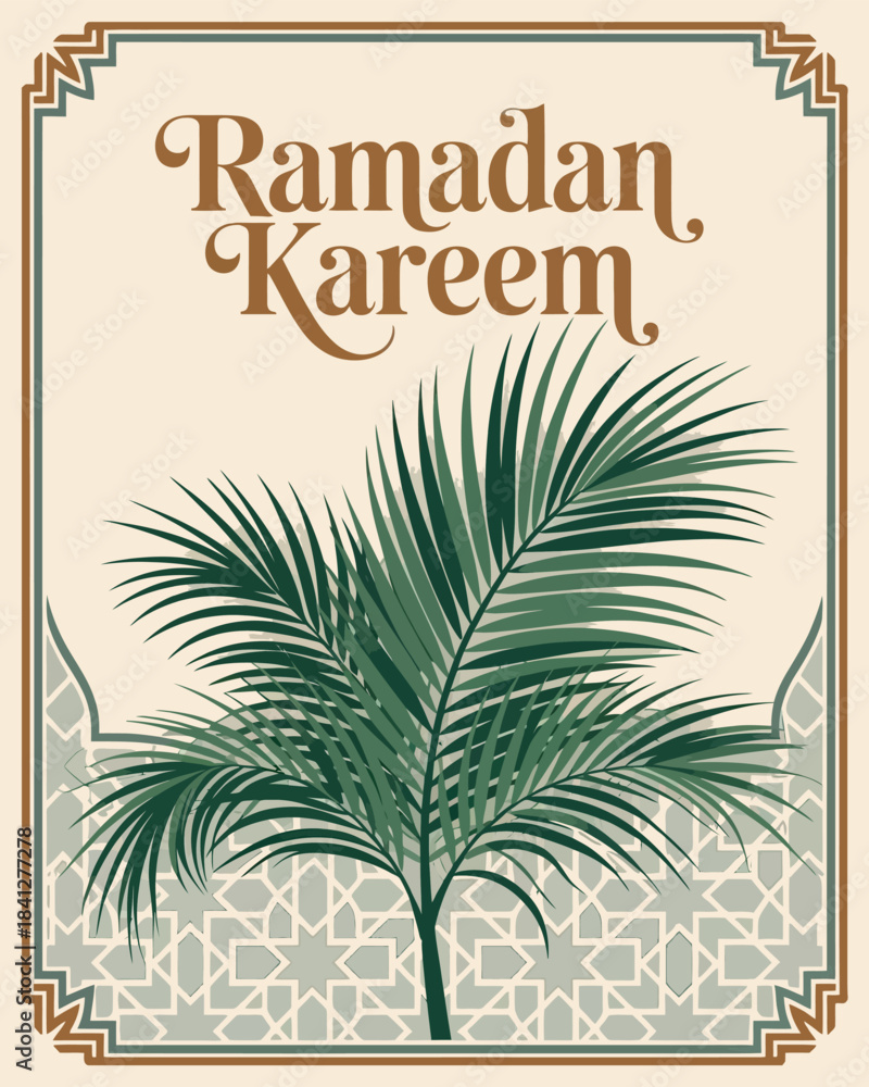 Obraz premium Ramadan Kareem with Palm Tree and Geometric Pattern Design