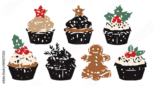 Festive Christmas Cake and Dessert Silhouette Vector Set for Holiday Baking and Celebration Design