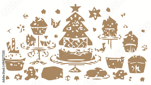 Festive Christmas Cake and Dessert Silhouette Vector Set for Holiday Baking and Celebration Design