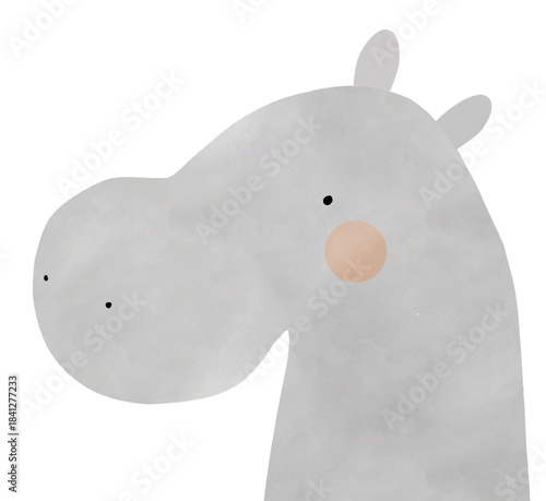 Cute Cartoon Hippopotamus Vector Illustration. Minimalist hippo with rounded snout, pink cheek, and soft gray tones. Perfect for nursery art, kids' books, or educational designs. Safari Animal. 