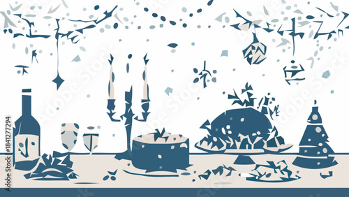 Traditional Christmas Feast Silhouette Vector Set Featuring Turkey for Holiday Meal Graphics and Seasonal Designs