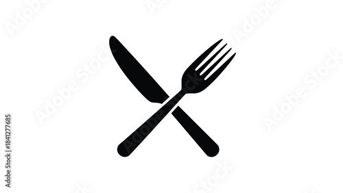 Black silhouette of a crossed knife and fork on a white background
