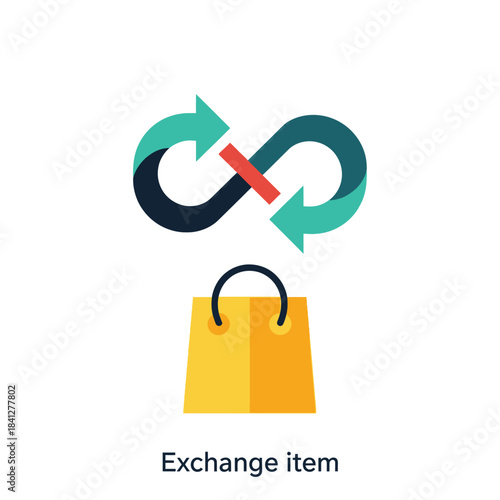 Symbolic depiction of item return and exchange, seamless business circle
