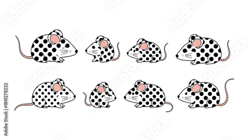 Cartoon Polka Dot Mice Illustration, Cute Animal Art, Whimsical Décor, Playful Pattern, Educational Design, Fun Character Graphics, 4K image 