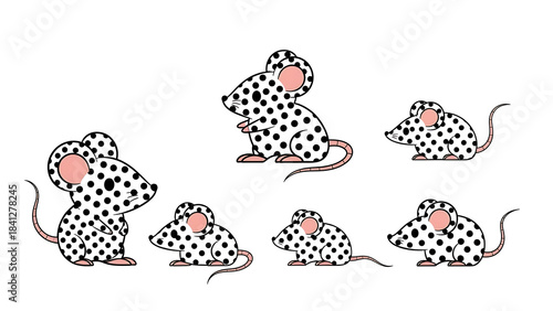 Cartoon Polka Dot Mice Illustration, Cute Animal Art, Whimsical Décor, Playful Pattern, Educational Design, Fun Character Graphics, 32K Revolution 