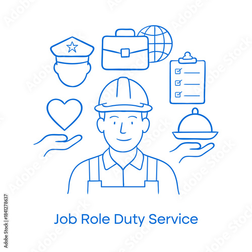 Worker Service Support Illustration – Professional Duty Outline Symbol
