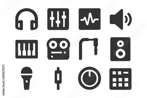 Collection of audio and music equipment icons.