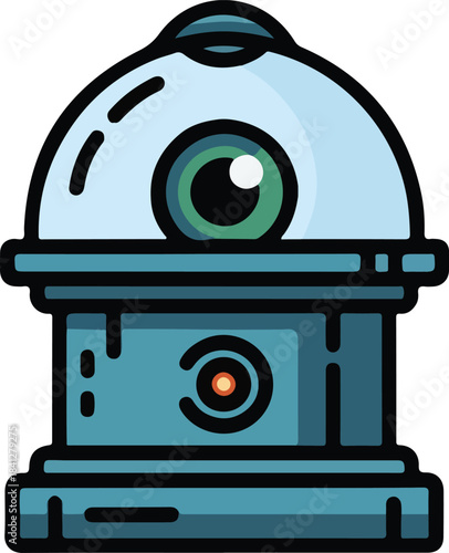 Futuristic surveillance camera eyeball vector illustration.
