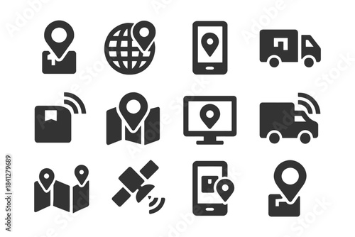 Location and navigation icons set with map and gps symbols.