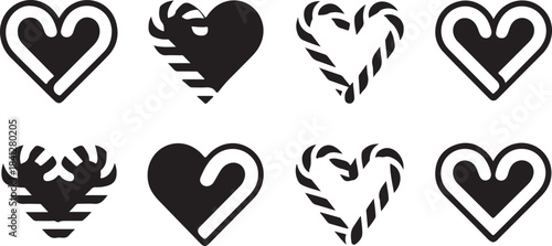 Variety of Black Silhouette Heart Shapes with Festive and Decorative Designs love symbol