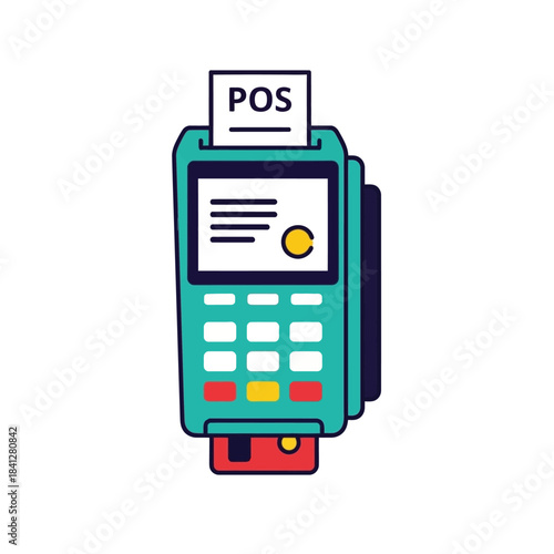 Vibrant point of sale terminal rendering with a receipt ready for transaction
