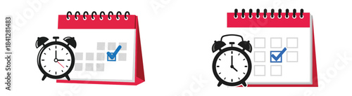 Schedule appointment time deadline reminder calendar alarm clock checkmark icon set illustration