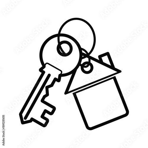 New house key ring with home shape keychain symbol representing real estate ownership and property access concept