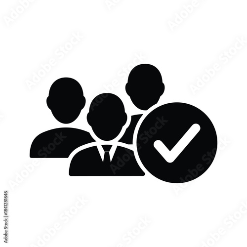 Group of business people icon with checkmark symbol indicating approval successful team selection