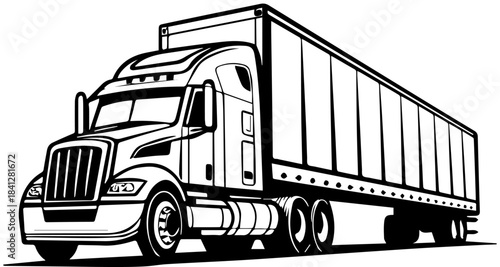 Black and White Semi-Truck Vector – Freight Transport Illustration