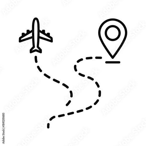 Airplane travel route with dashed line and location pin icon vector illustration flight tracking concept