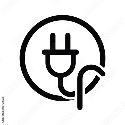 Power plug and cord line icon inside circle symbolizing connection disconnection or standby mode