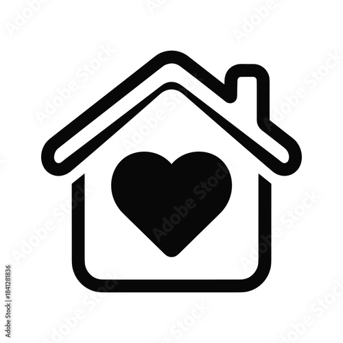 Home icon with heart shape inside symbolizing love safety and real estate mortgage concept