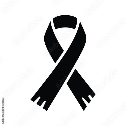 Black ribbon representing mourning awareness support charity or remembrance simple graphic symbol