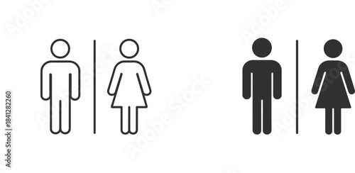 Male And Female Restroom Icons In Outline And Solid Black Versions Keywords: restroom, toilet, wc, sign, symbol, icon, male