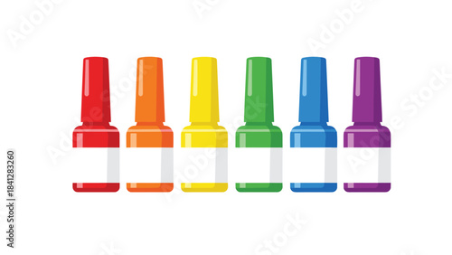 Colorful nail polish bottles in rainbow colors isolated on white background