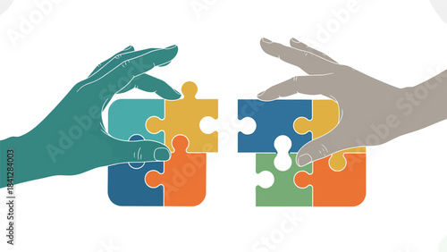 Hands Connecting Puzzle Pieces Teamwork Concept.eps