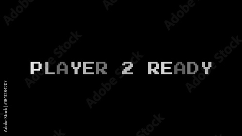 Player 2 Ready Pixel Text. Retro Versus Mode Intro