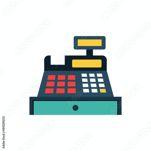 Colorful illustration of a retro styled cash register for design project