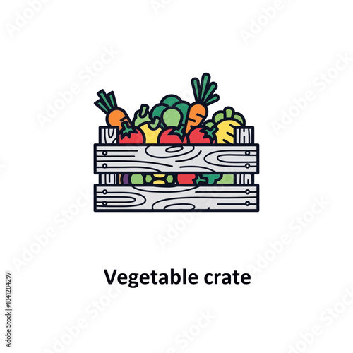 Charming icon of fresh produce in wooden crate, farm-to-table concept