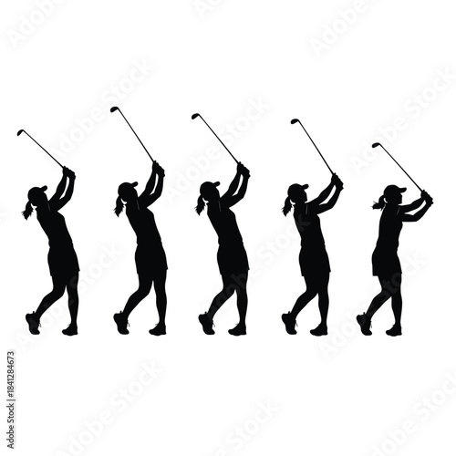 A series of silhouettes depicting the stages of a golf swing