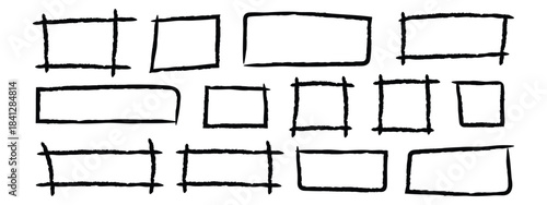 Hand drawn black highlight marker, rectangles and squares. highlighting important text symbol. vector illustration.