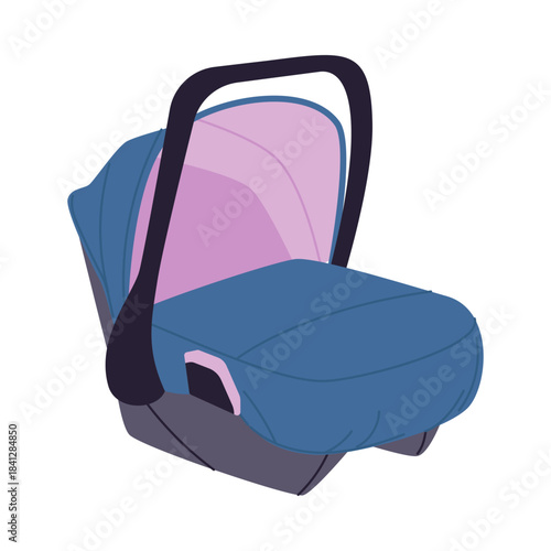 Blue and pink infant car seat with handle shown isolated on white background vector illustration