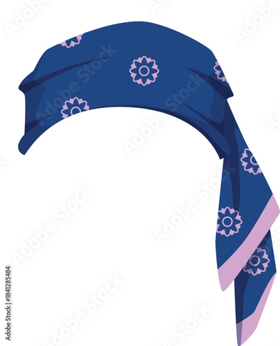 Stylish blue headband with pink floral pattern isolated on white background vector illustration
