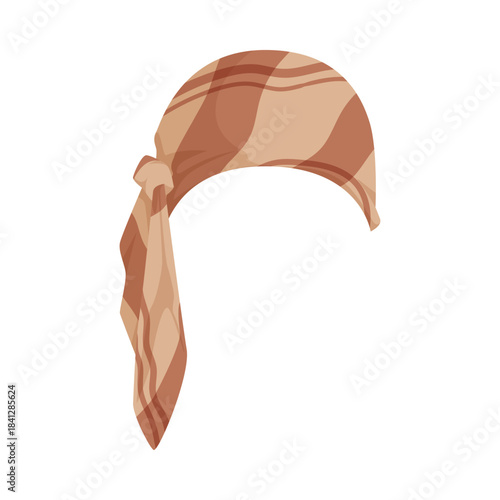 Striped brown headscarf or bandana tied on white isolated background vector illustration