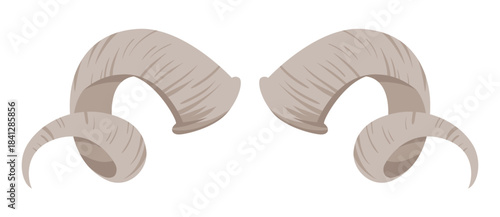 Curved ram horns isolated on white background for animal, fantasy, or costume design vector illustration