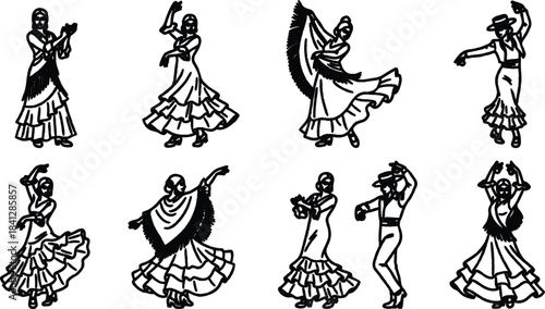 Flamenco Dancers in Traditional Dresses Performing Together