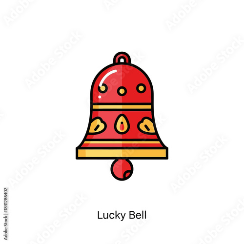 Vibrant Red and Gold Ornamental Bell Illustration on White Background