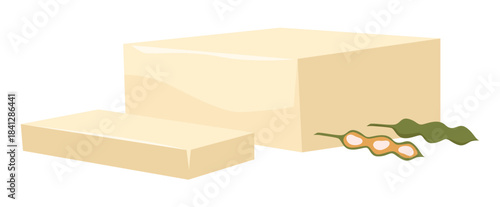 Minimalist isolated tofu block and soybeans on white background healthy food vector illustration