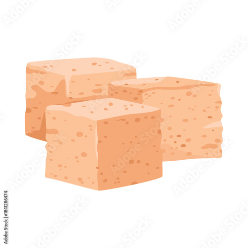 Three beige tofu cubes shown in detail, perfect for vegan food concepts, healthy eating, and plant-based protein themes, isolated on white background vector illustration