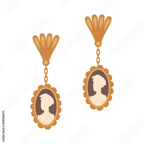 Elegant vintage cameo earrings in Victorian style on a white isolated background vector illustration