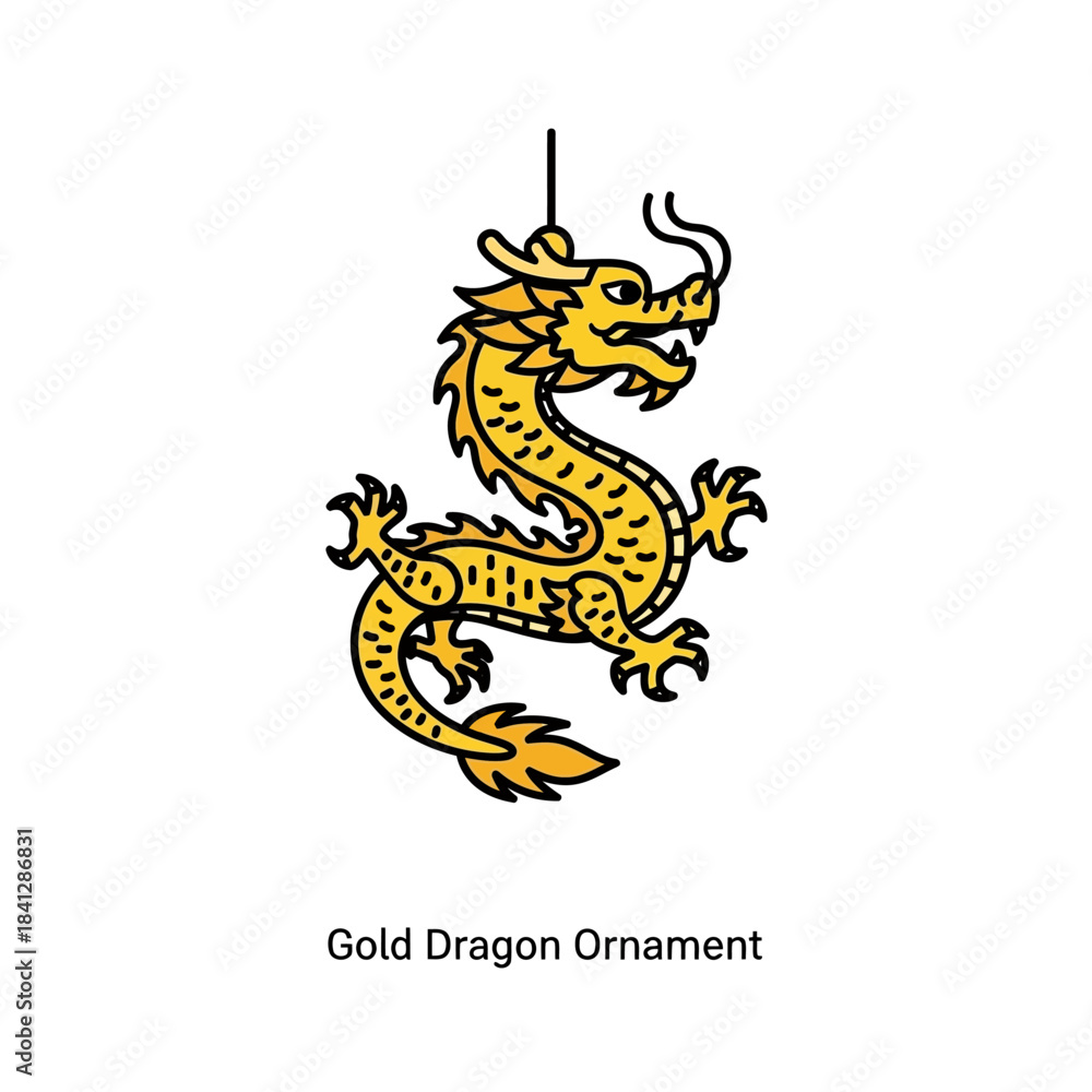Obraz premium Ornate hanging golden dragon illustration for festive celebrations